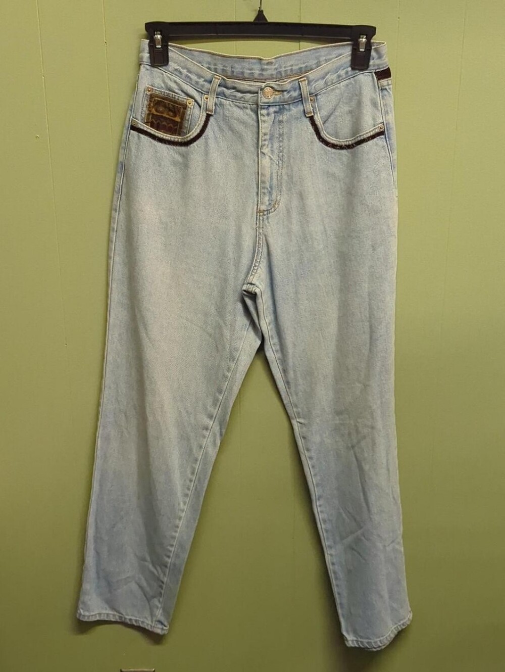 Vintage Streets Ahead Straight Leg Jeans  Light Wash Jeans With Leather Accents